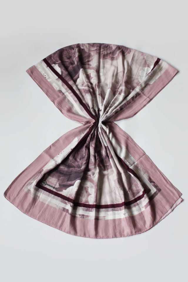 Gül Desen Bambu Şal - Tozlu Pudra