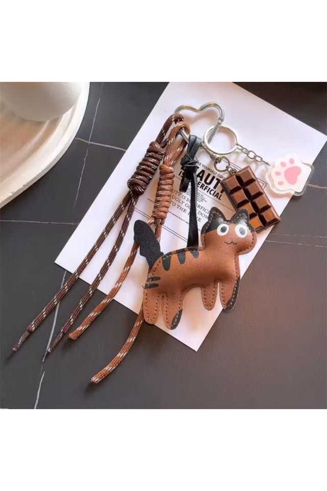 Kedi Kahverengi Charm Çanta Aksesuarları