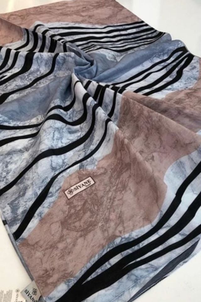 Siyane Scarf Mermer Desenli Pamuklu Şal - Açık Kahve