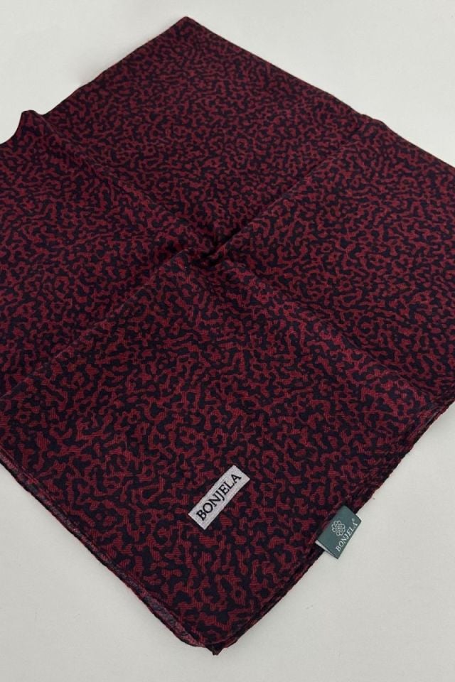 Leopar Desenli Angora Kışlık Pamuklu Eşarp - Vişne