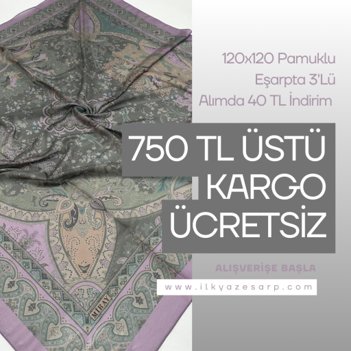 120x120 Pamuklu Eşarp 3'Lü Alımda 40 TL İndirim