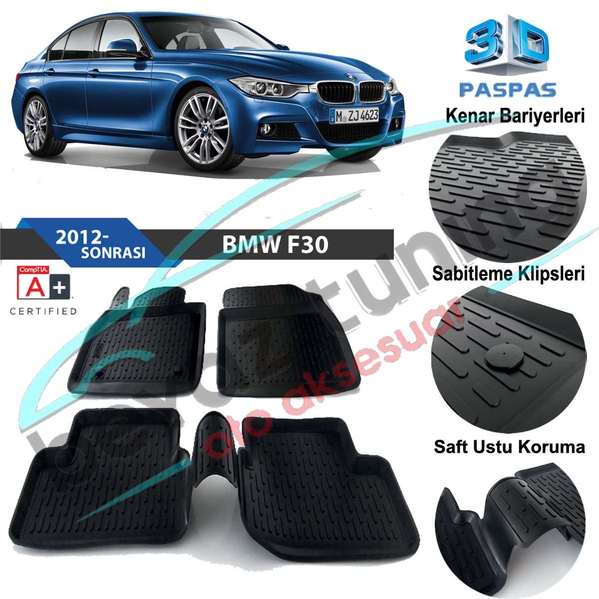 Bmw F30 Havuzlu 3D Paspas Niken Siyah 2012-2018