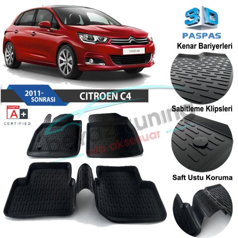 Citroen C4 Havuzlu 3D Paspas Niken Siyah 2011 Sonrası