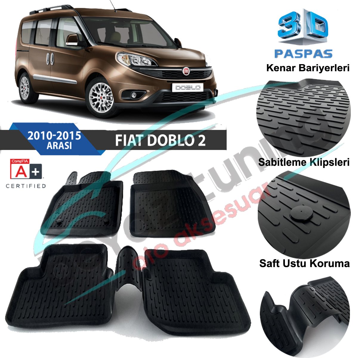 Fiat Doblo Havuzlu 3D Paspas Niken Siyah 2010 Sonrası