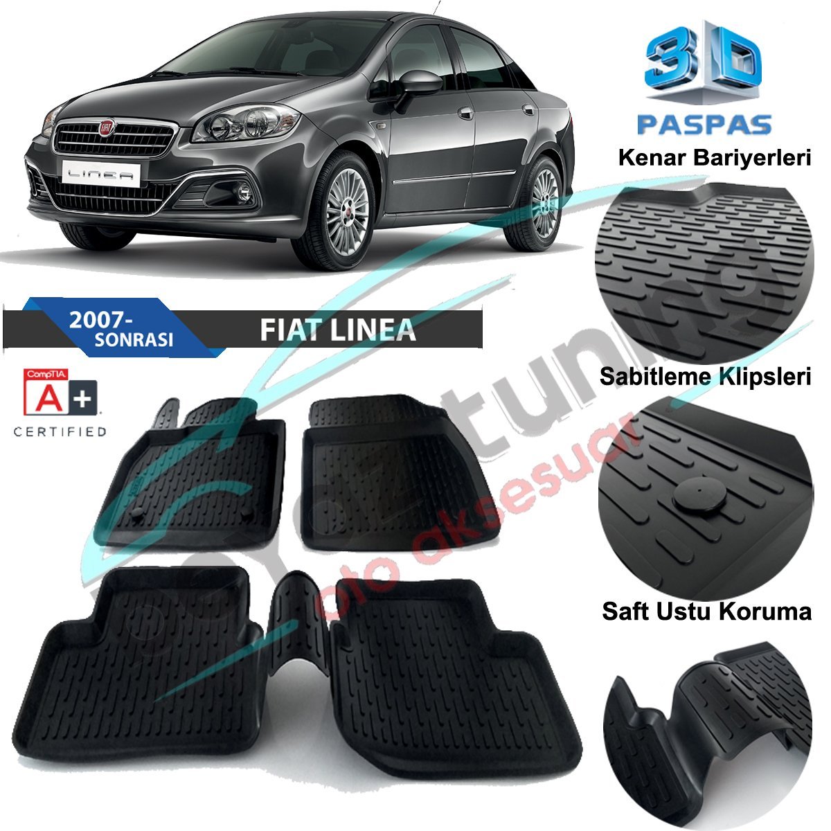 Fiat Linea Havuzlu 3D Paspas Niken Siyah 2007 Sonrası