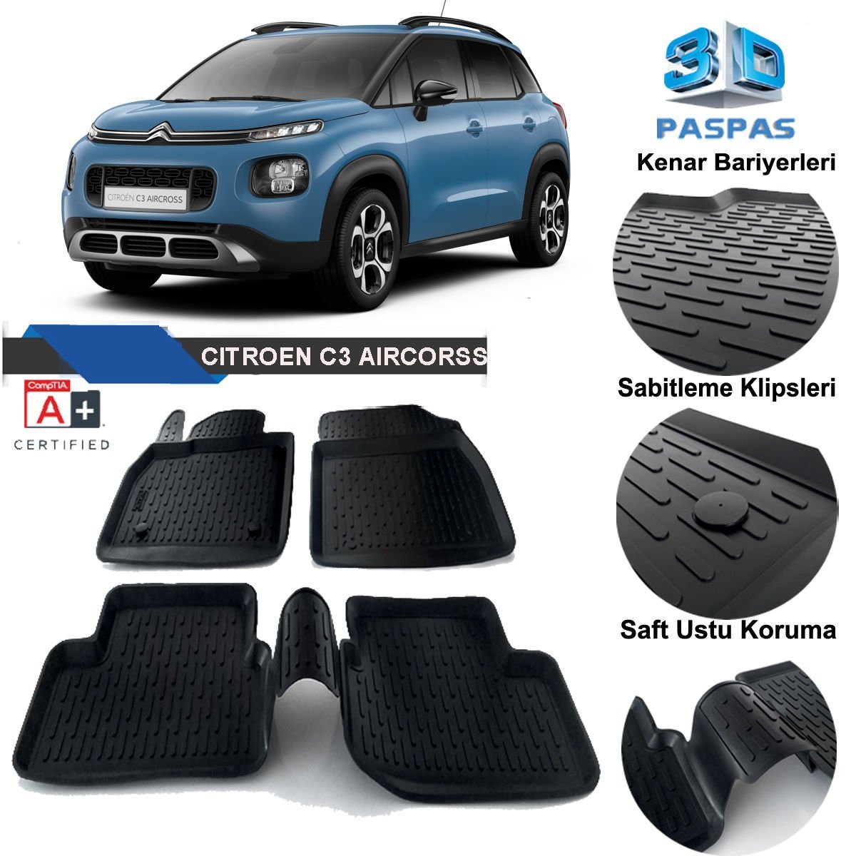 Citroen C3 Aircross Havuzlu 3D Paspas Niken Siyah 2017 Sonrası