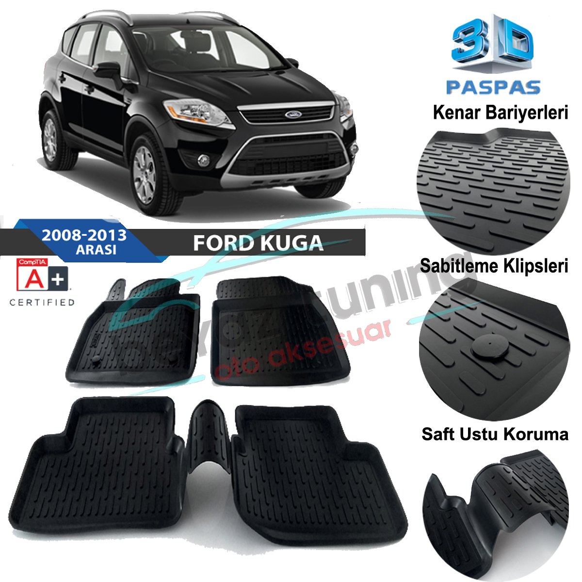 Ford Kuga Havuzlu 3D Paspas Niken Siyah 2008-2013