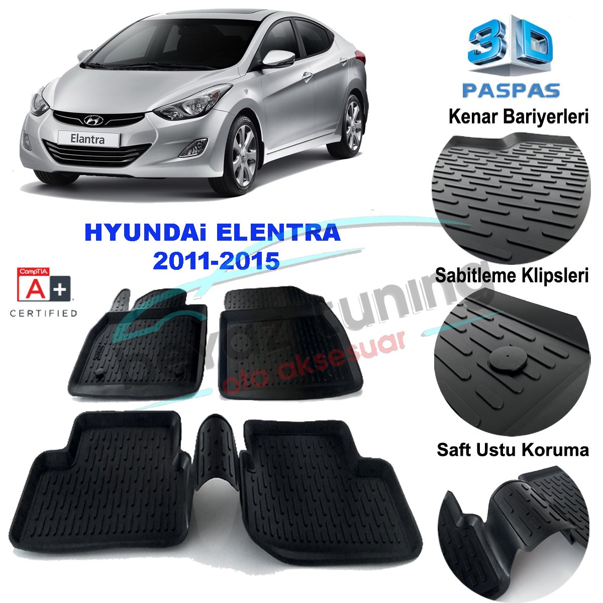 Hyundai Elantra Havuzlu 3D Paspas Niken Siyah 2011-2015