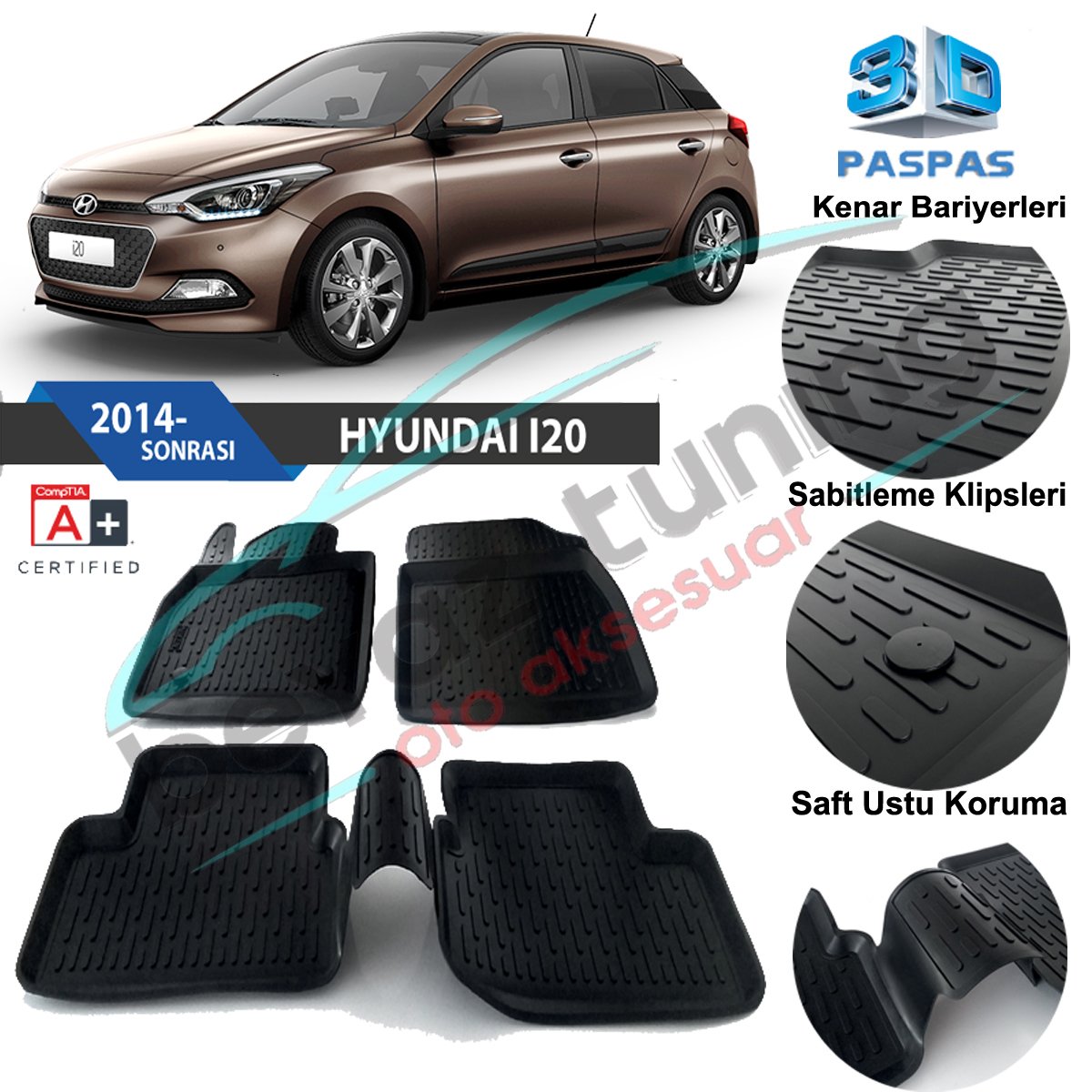 Hyundai İ20 Havuzlu 3D Paspas Niken Siyah 2015-2018