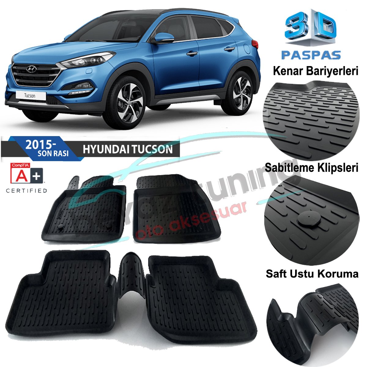 Hyundai Tucson Havuzlu 3D Paspas Niken Siyah 2015-2020