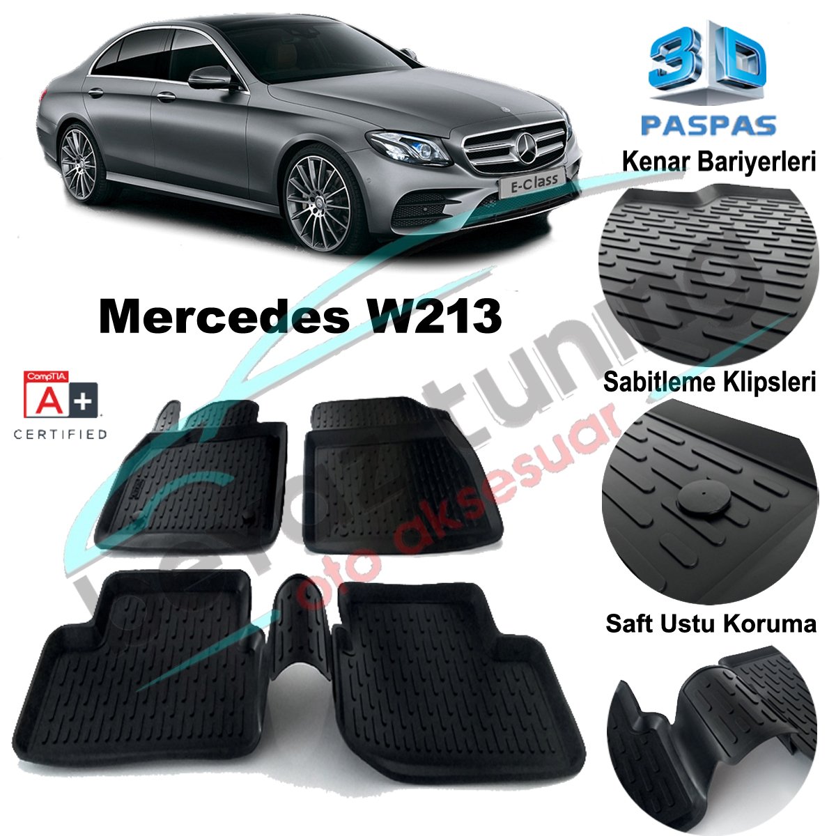 Mercedes W213 Havuzlu 3D Paspas Niken Siyah 2016 Sonrası