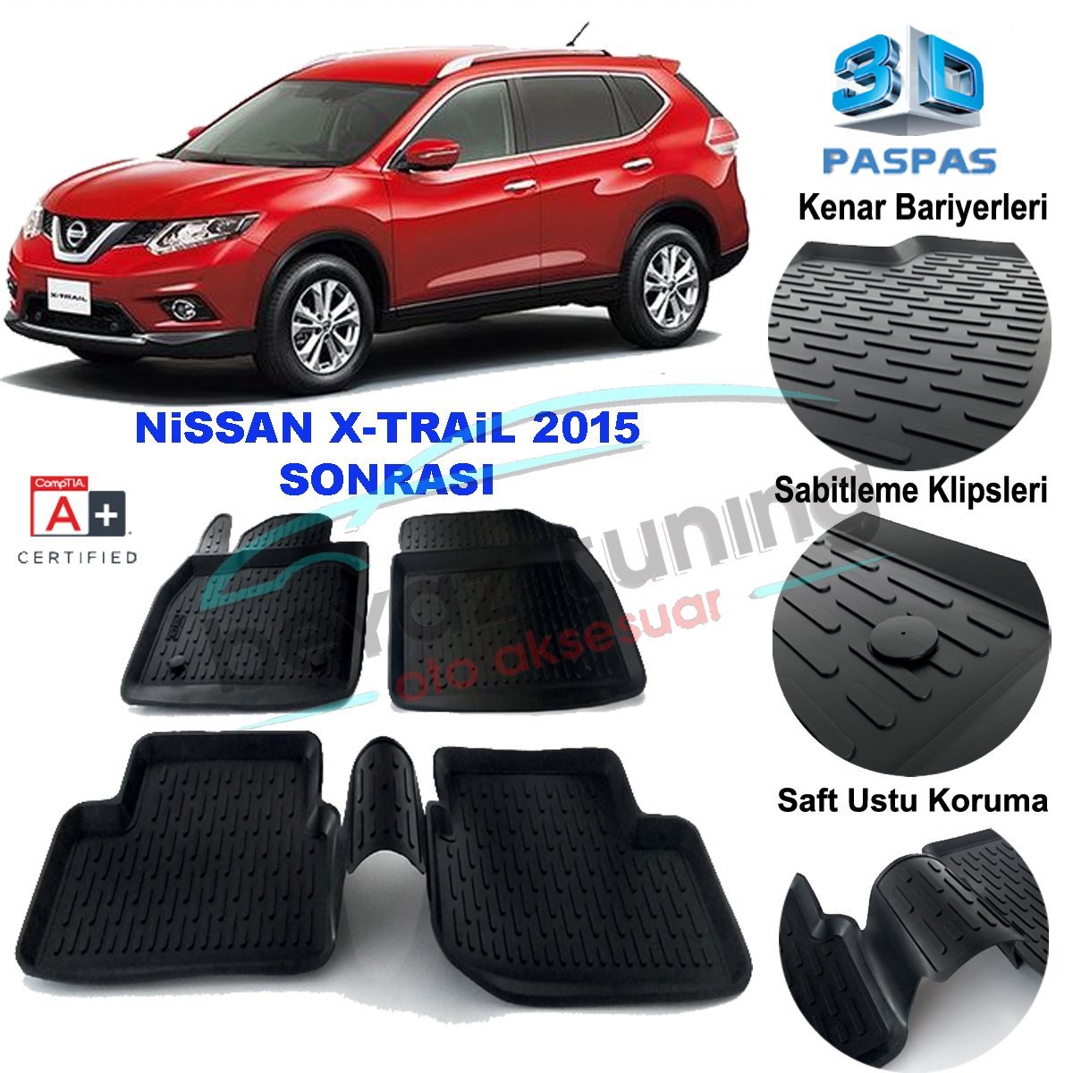 Nissan X-Trail Havuzlu 3D Paspas Niken Siyah 2015 Sonrası