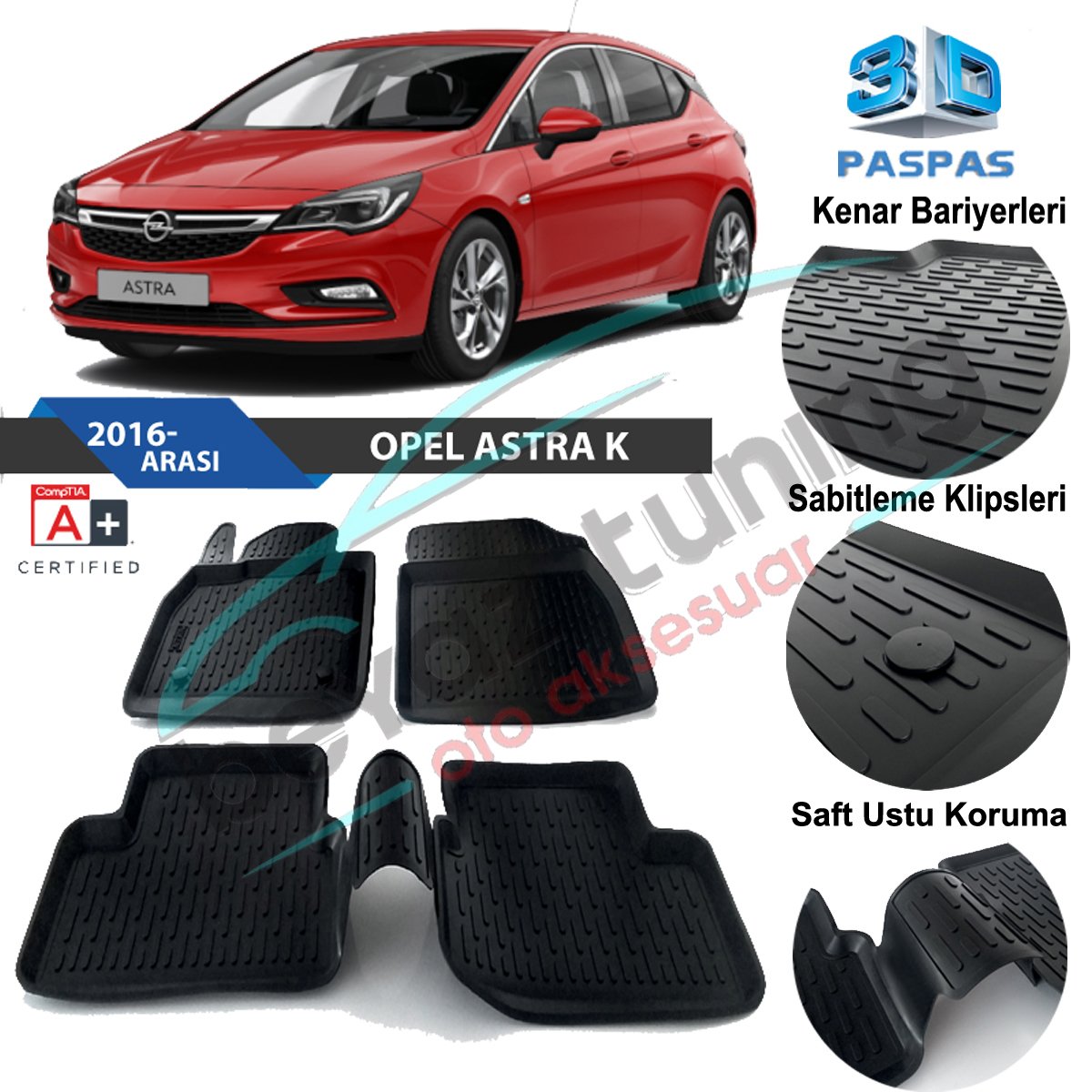 Opel Astra K Havuzlu 3D Paspas Niken Siyah 2016 Sonrası