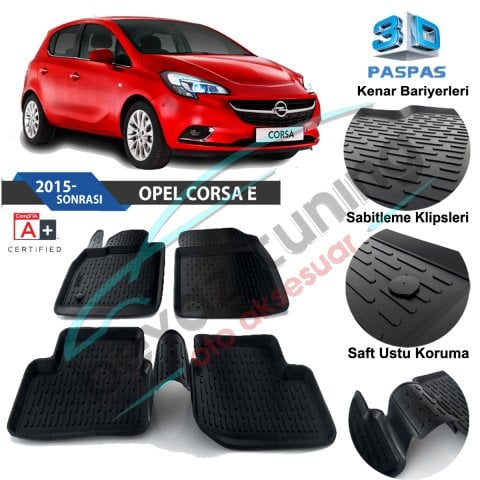 Opel Corsa E Havuzlu 3D Paspas Niken Siyah 2015 Sonrası