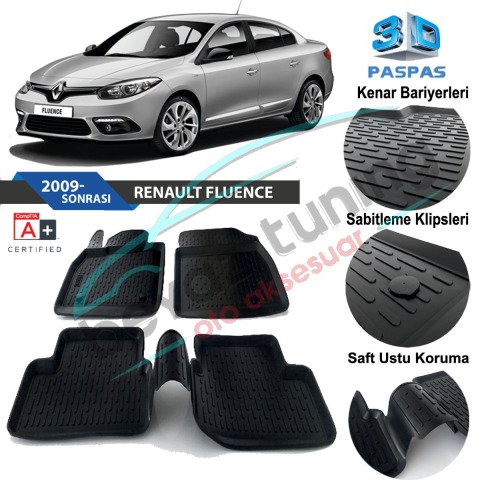 Renault Fluence Havuzlu 3D Paspas Niken Siyah 2009 Sonrası