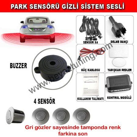 Park Sensörü Sesli Geri Vites Ses İkazlı 4 Gözlü Gri