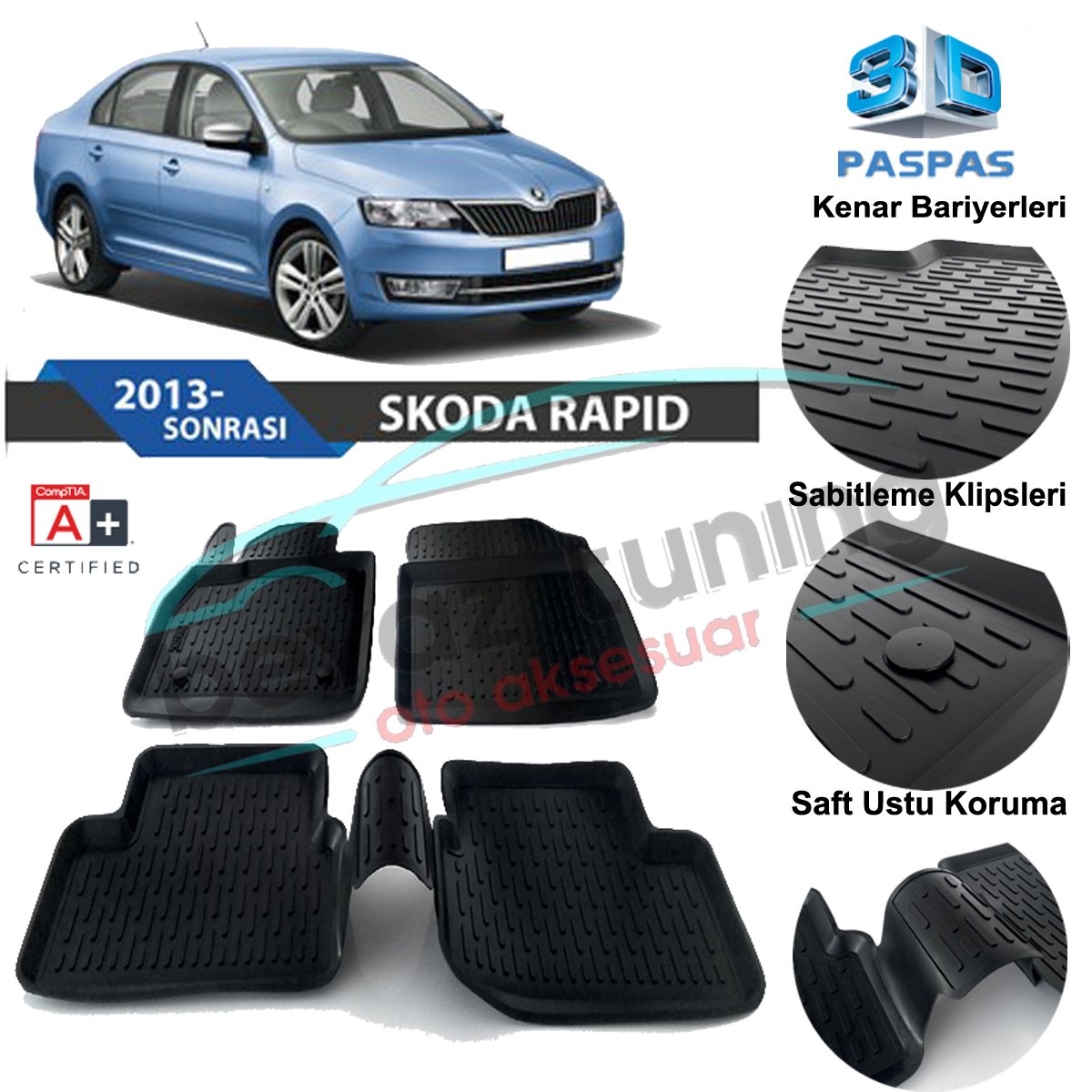 Skoda Rapid Havuzlu 3D Paspas Niken Siyah 2013 Sonrası