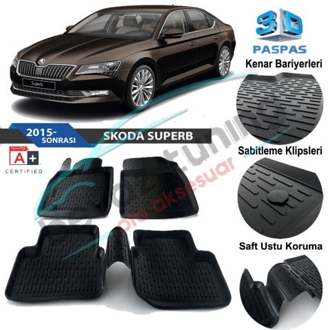 Skoda Super B Havuzlu 3D Paspas Niken Siyah 2015 Sonrası