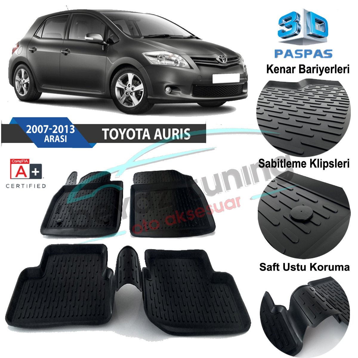 Toyota Auris Havuzlu 3D Paspas Niken Siyah 2007-2011