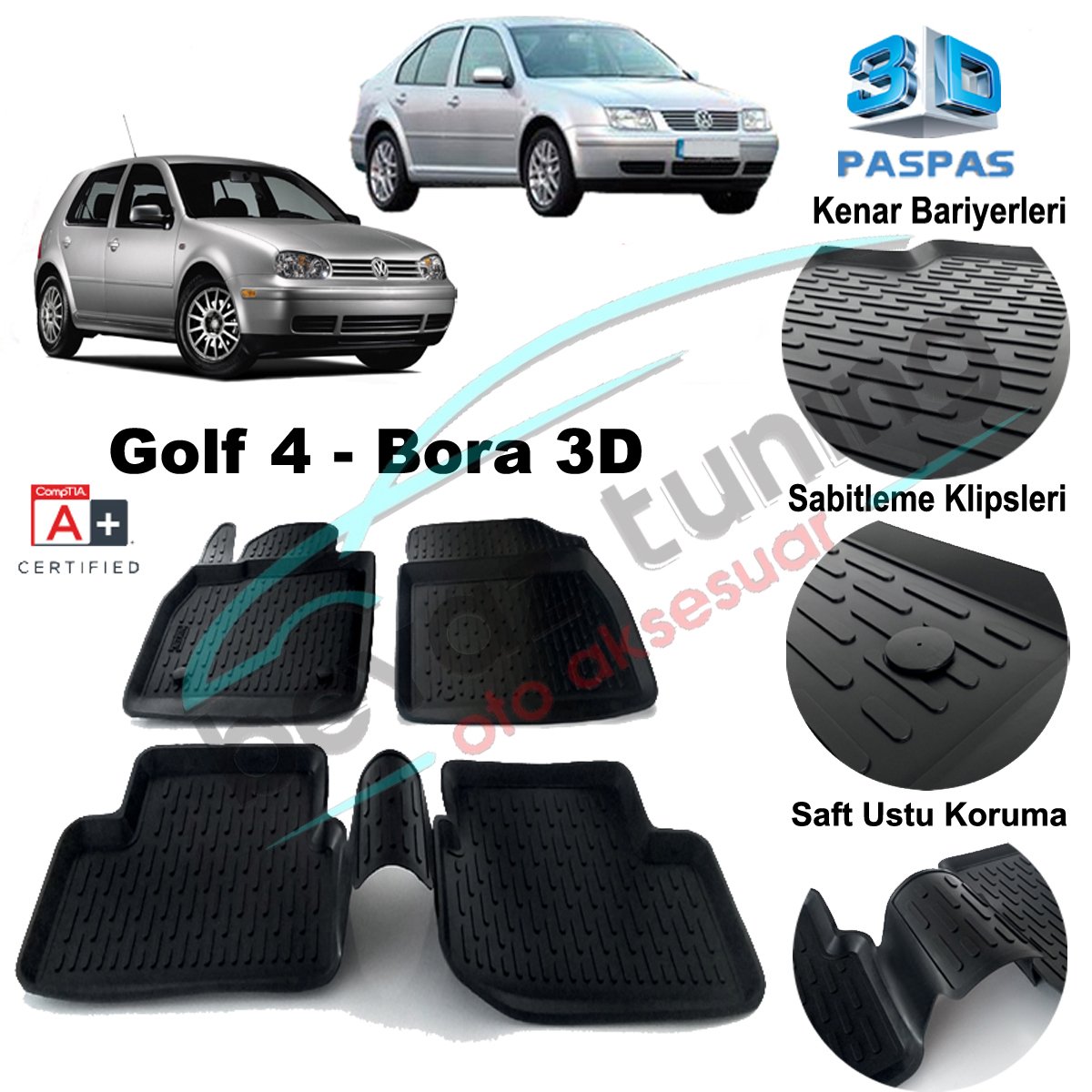 Volkswagen Bora Havuzlu 3D Paspas Niken Siyah