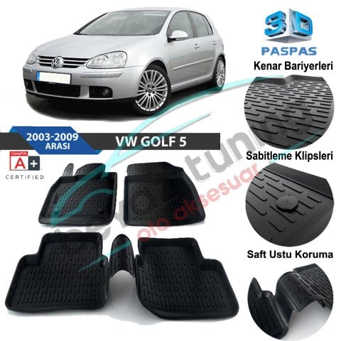 Volkswagen Golf 5 Havuzlu 3D Paspas Niken Siyah