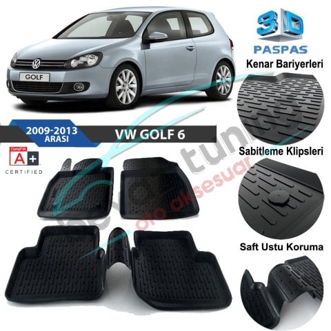 Volkswagen Golf 6 Havuzlu 3D Paspas Niken Siyah