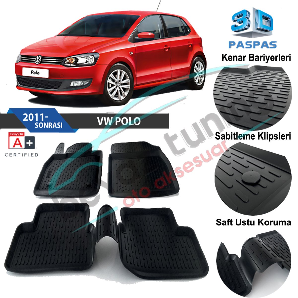 Volkswagen Polo Havuzlu 3D Paspas Niken Siyah 2011-2017