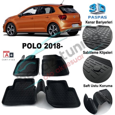 Volkswagen Polo Havuzlu 3D Paspas Niken Siyah 2018 Sonrası