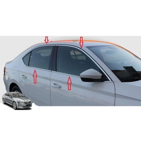 Skoda Super B Cam Çıtası Komple Set Çerçevesi Kromu Nikelajı 2015-2023