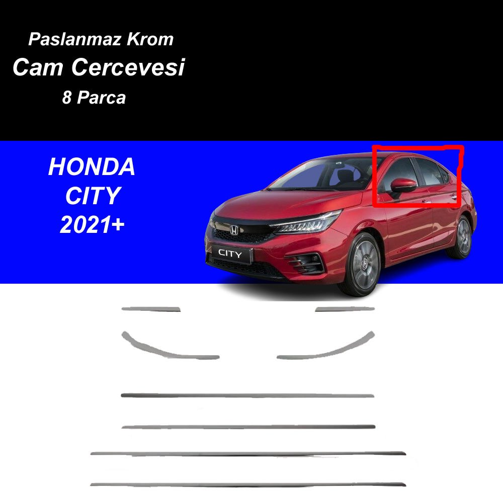 Honda City Alt Cam Çıtası Komple Set Çerçevesi Kromu Nikelajı 2021 Sonrası