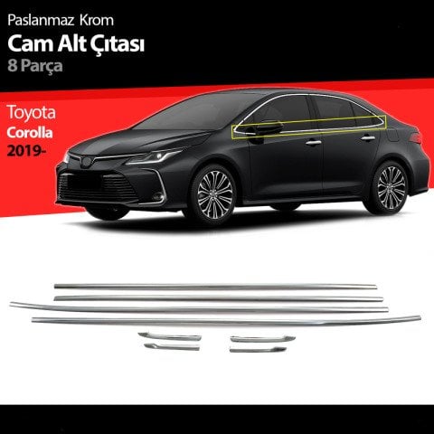 Toyota Corolla Cam Çıtası Çerçevesi Full Kromu Nikelajı 2019 Sonrası