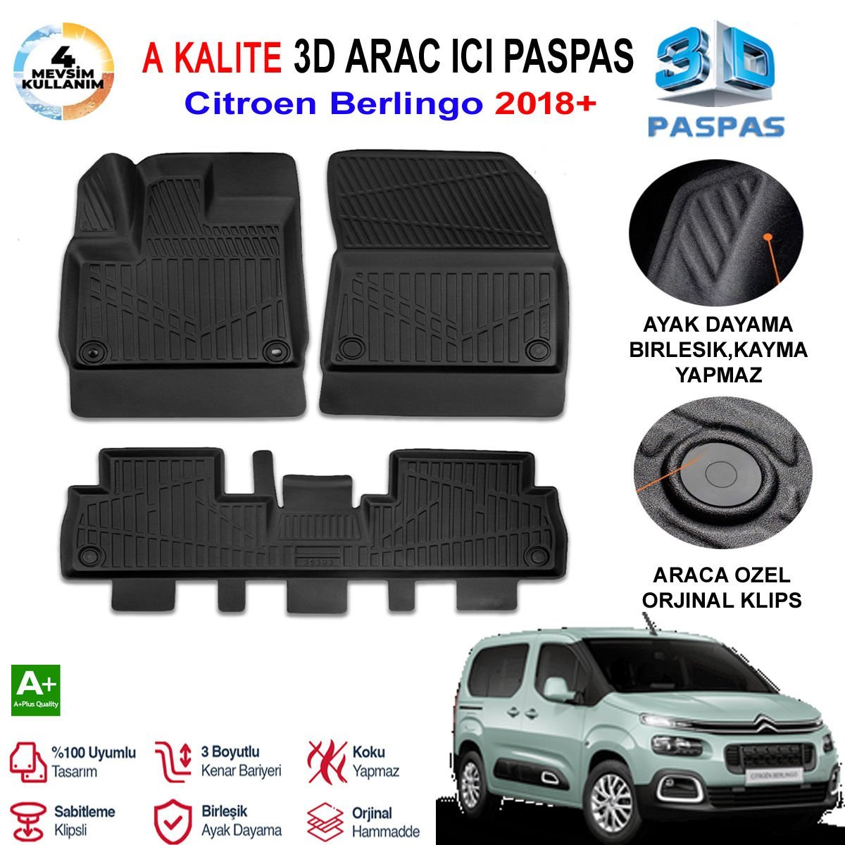 Citroen Berlingo 3D Paspas Havuzlu Pro 2018 Sonrası