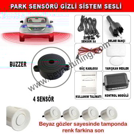 Park Sensörü Sesli Buzzerlı Bib Bib 4 Gözlü Beyaz