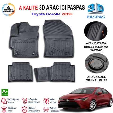 Toyota Corolla 3D Paspas Havuzlu Pro 2019 Sonrası