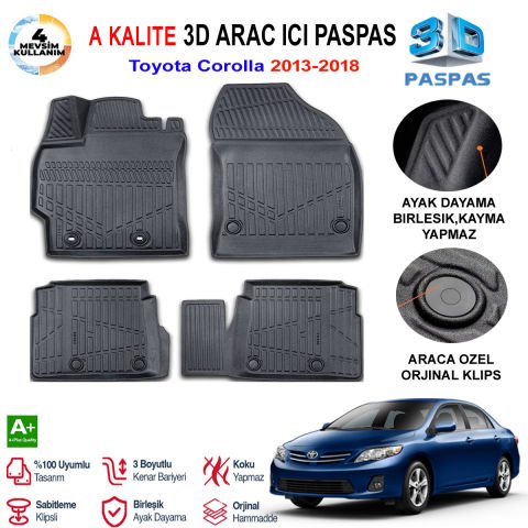 Toyota Corolla 3D Paspas Havuzlu Pro 2013-2018 Arası