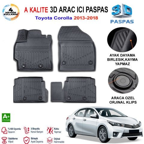 Toyota Corolla 3D Paspas Havuzlu Pro 2013-2018 Arası