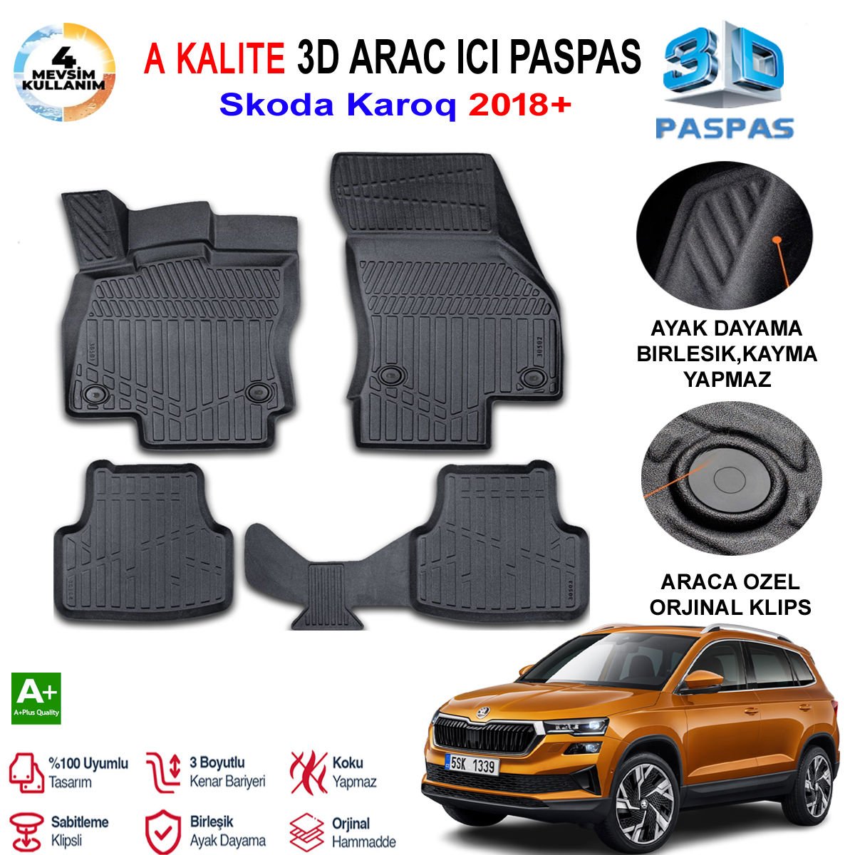 Skoda Karoq 3D Paspas Havuzlu Pro 2018 Sonrası
