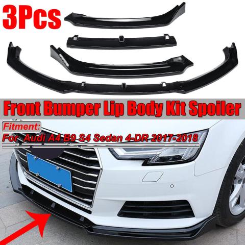Audi A4 Ön Tampon Altı Lip Plastik Kulaklı Parlak Siyah 3 Parça