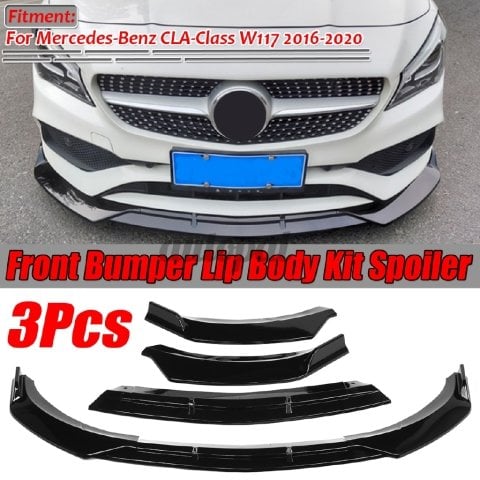 Mercedes CLA W117 Ön Tampon Altı Lip Plastik Kulaklı Parlak Siyah