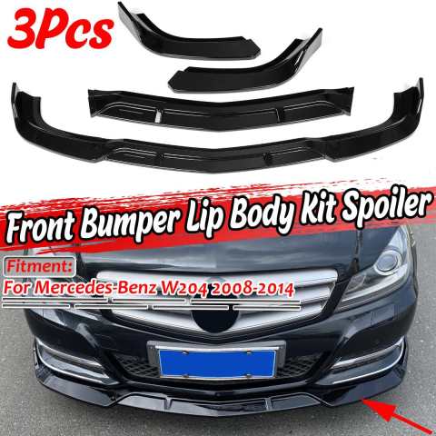 Mercedes W204 Ön Tampon Altı Lip Plastik Kulaklı Parlak Siyah