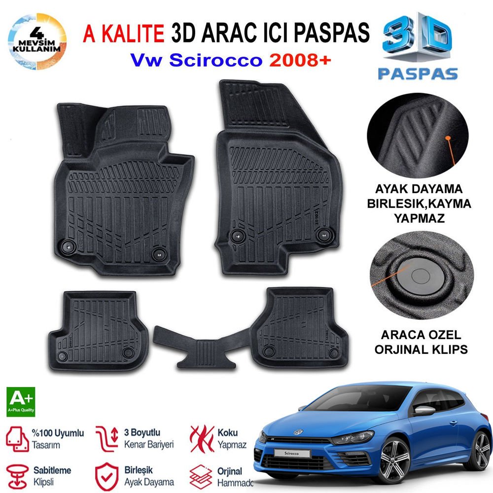 Vw Scirocco 3D Paspas Havuzlu Pro 2008 Sonrası