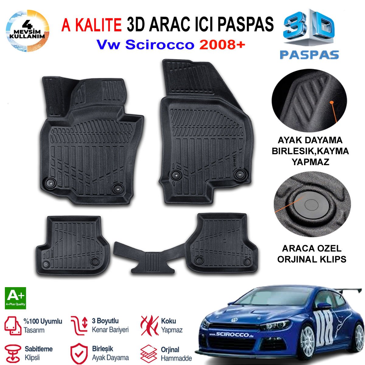 Vw Scirocco 3D Paspas Havuzlu Pro 2008 Sonrası