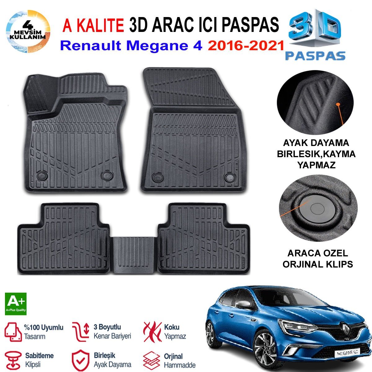 Renault Megan 4 3D Paspas Havuzlu Pro 2016-2021 Arası