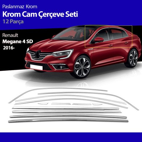 Renault Megane 4 Cam Çıtası Kromu Çerçevesi Komple Set 12 Parça