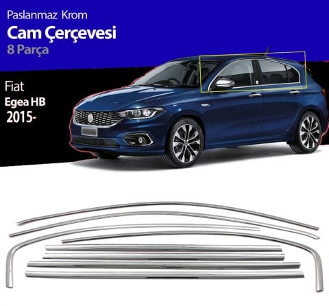 Fiat Egea HB Cam Çıtası Çerçevesi Komple Set Kromu Nikelajı 8 Parça