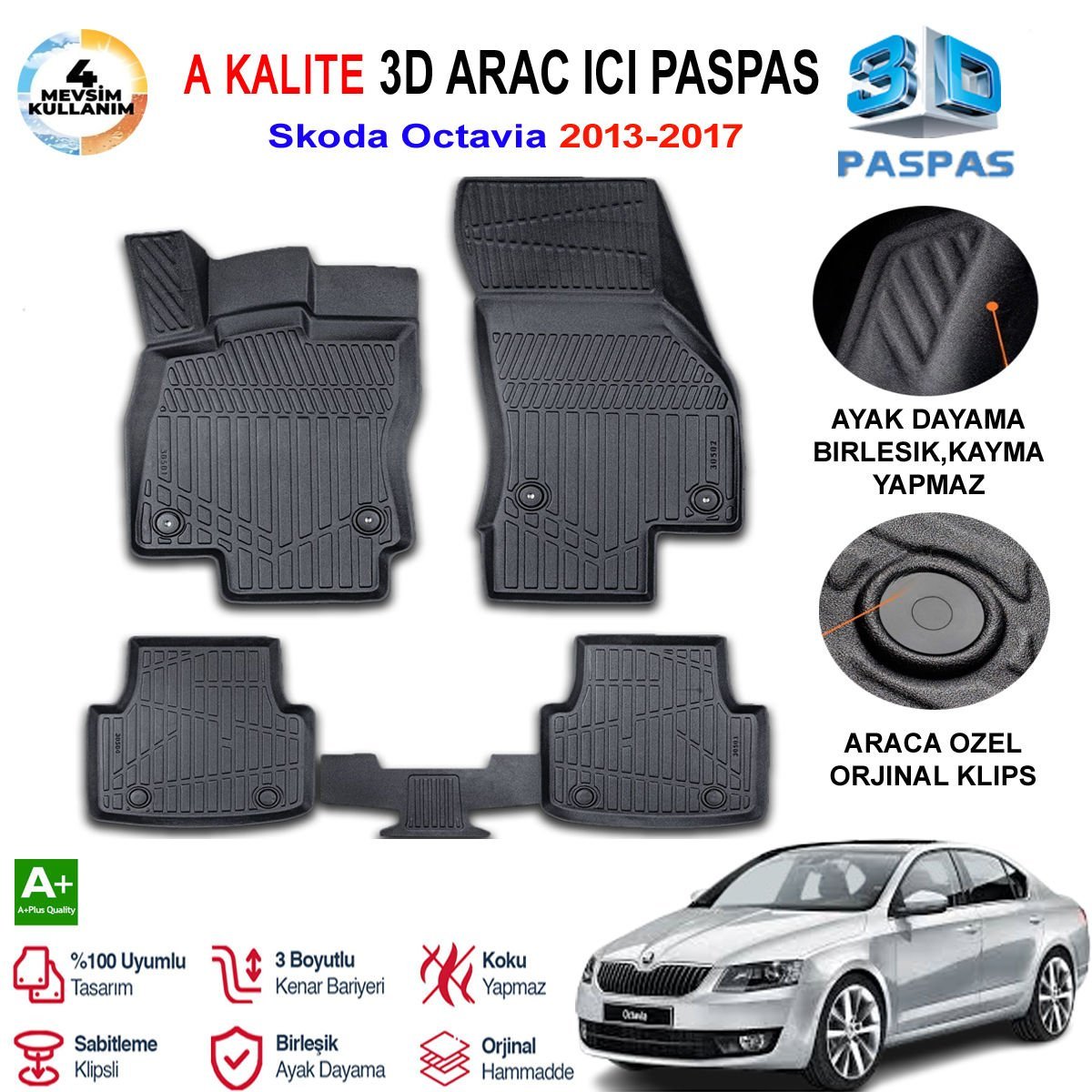 Skoda Octavia 3D Paspas Havuzlu Pro 2013-2017 Arası