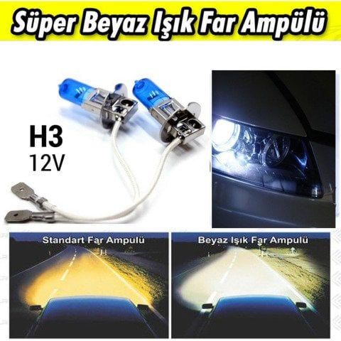 H3 Beyaz Işık Far Ampulü 12V 100W