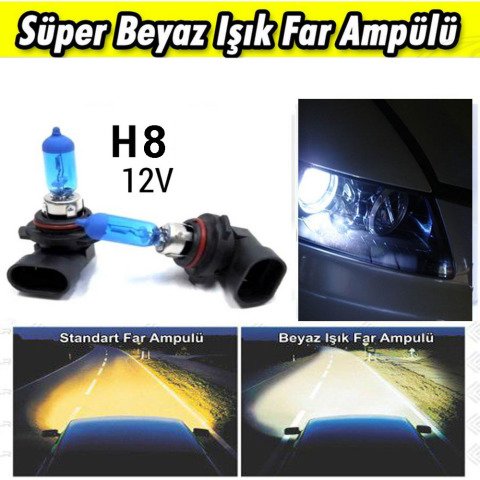 H8 Beyaz Işık Far Ampulü 12V