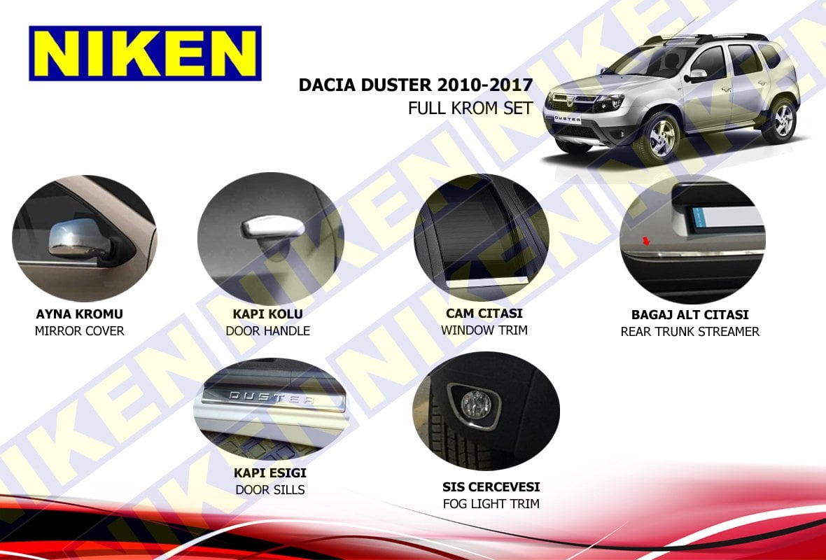 Dacia Duster Full Krom Seti Komple Nikelaj Kaplama 2010-2017 6li