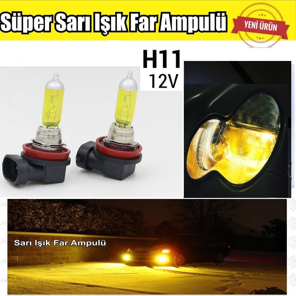 H11 JDM Süper Sarı Işık Far Ampul 12V 100W-55W